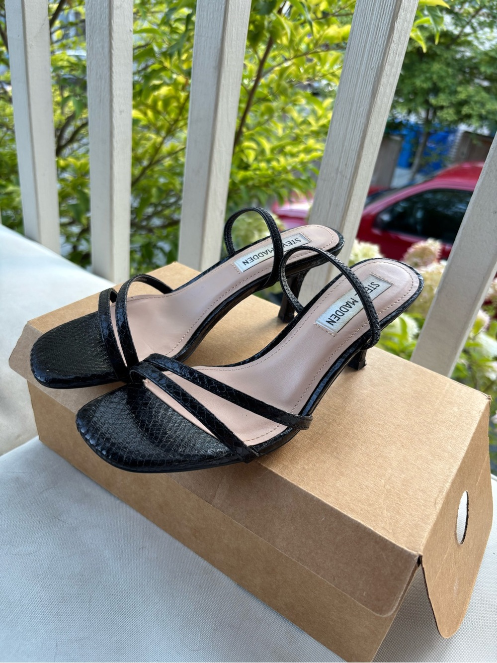 Steve Madden Black “Loft” Strappy Kitten Heels